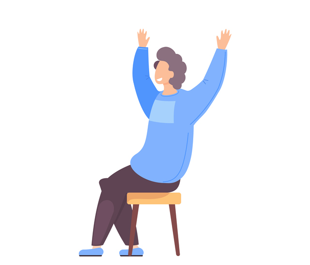 Man celebrates something. Happy guy excited by success. Male character with his arms raised up